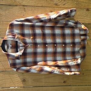 MADEWELL Flannel Side Button Oversized Ex-Boyfriend Shirt Plaid Sz Large